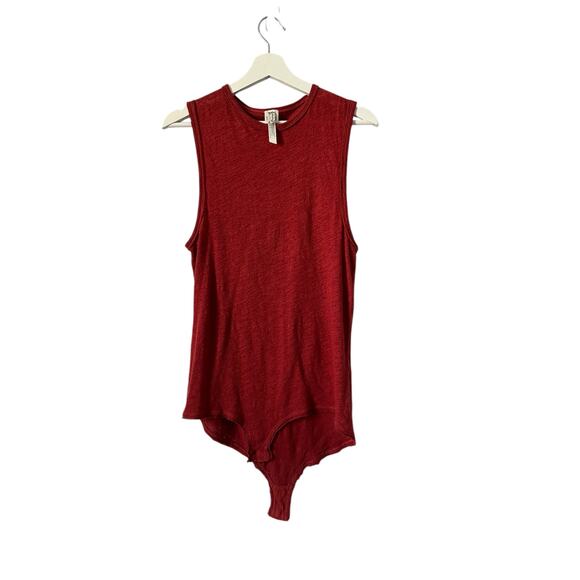 Free People All The Time Linen Blend Bodysuit Red Orange size Small - Picture 3 of 11